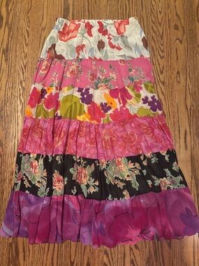 Coldwater Creek Multi-Color Tiered Floral Maxi Skirt